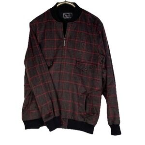 Orisue‎ Jacket Men's XL Gray & Red Wool Blend Plaid Bomber Zip-Up